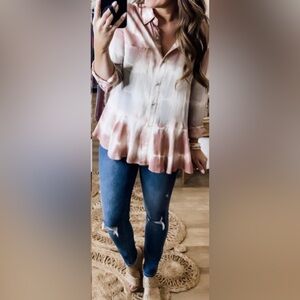 NWT Pink tie-dye peplum blouse